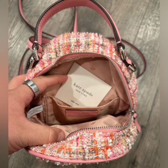 Kate Spade Briar Lane Quilted Tweed Mini Convertible Backpack Pink - Picture 7 of 10